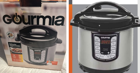 The Gourmia Pressure Cooker in a box and out of the box