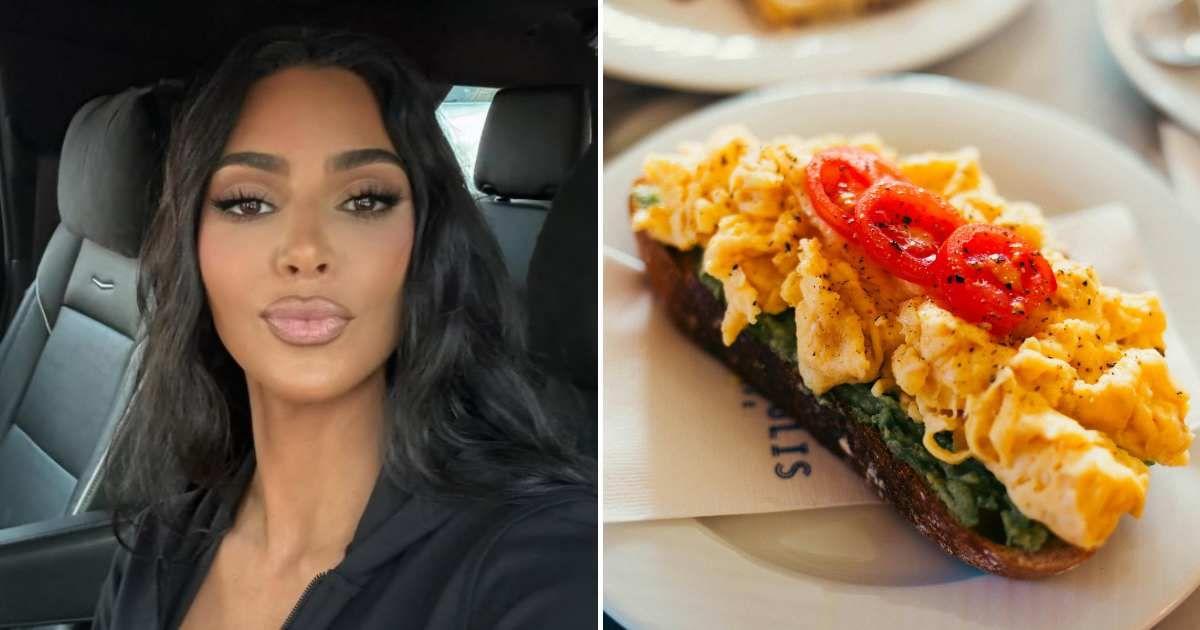 (L) Kim Kardashian pouts in a selfie. (Cover Image Source: Instagram | @kimkardashian) | (R) Scrambled eggs on avocado toast. (Representative Cover Image Source: Pexels | Eugenia Sol)