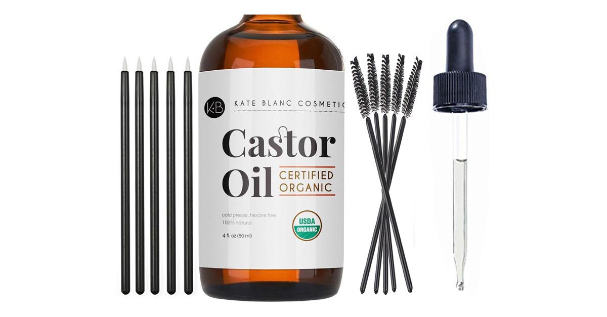 Kate Blanc Cosmetics Castor Oil with dropper, applicators, and eyelash wands