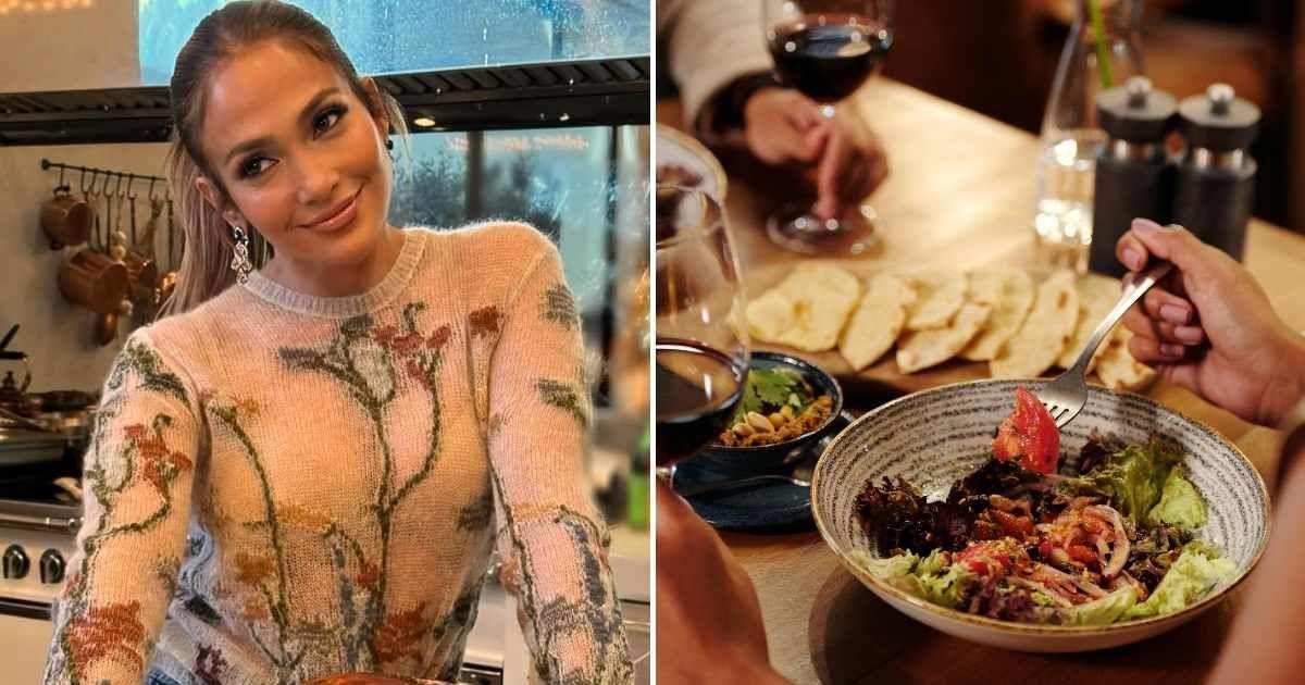(L) Jennifer Lopez wishes her fans a happy Thanksgiving. (Cover Image Source: Instagram | @jlo) | (R) A woman eating dinner at a restaurant. (Representative Cover Image Source: Pexels | Jep Gambardella)