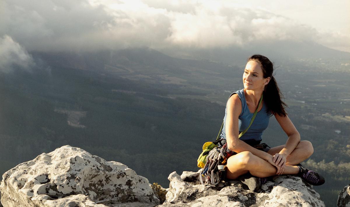 Woman resting after a hike