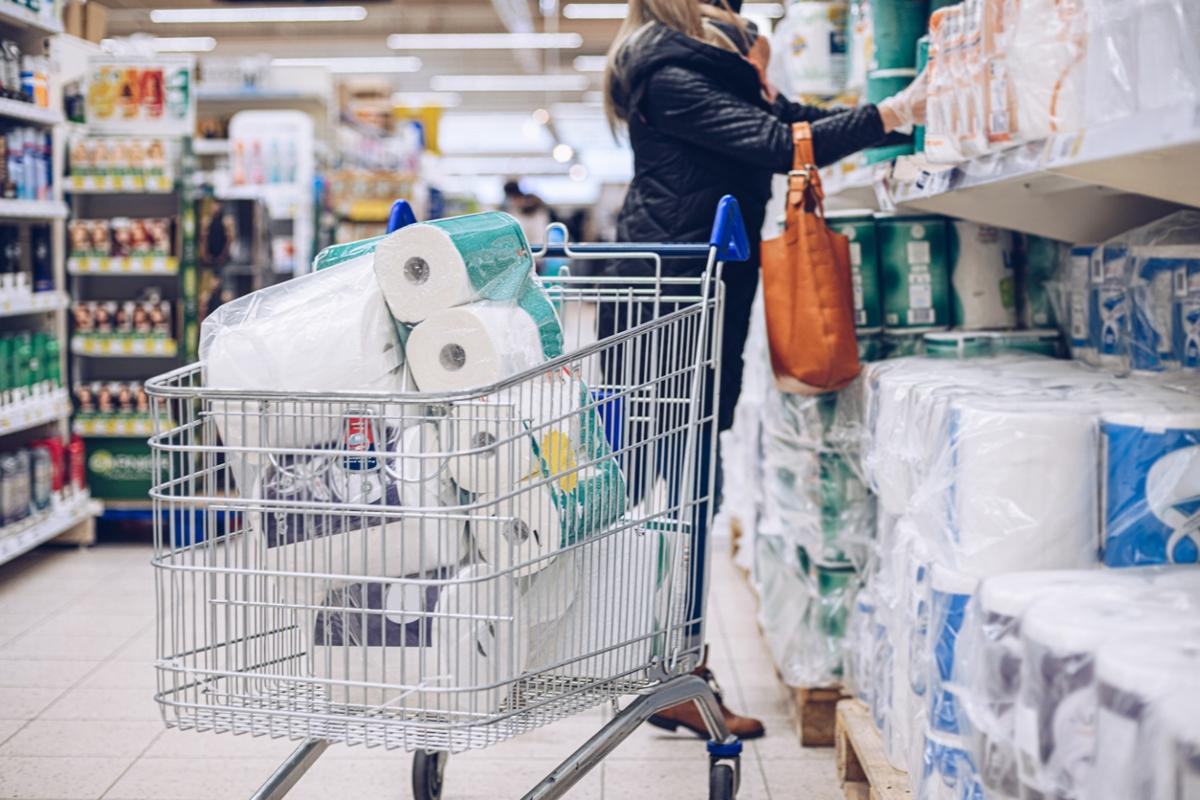 toilet paper in shopping cart