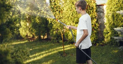 A young man is watering the lawn with a long hose. (Representative Cover Image Source: Freepik | Prostooleh)