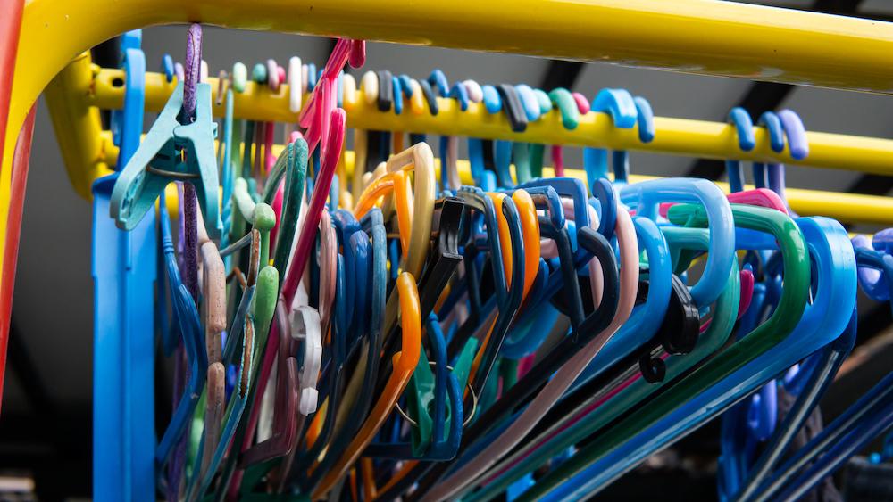 Colorful plastic hangers.