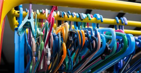 Colorful plastic hangers.