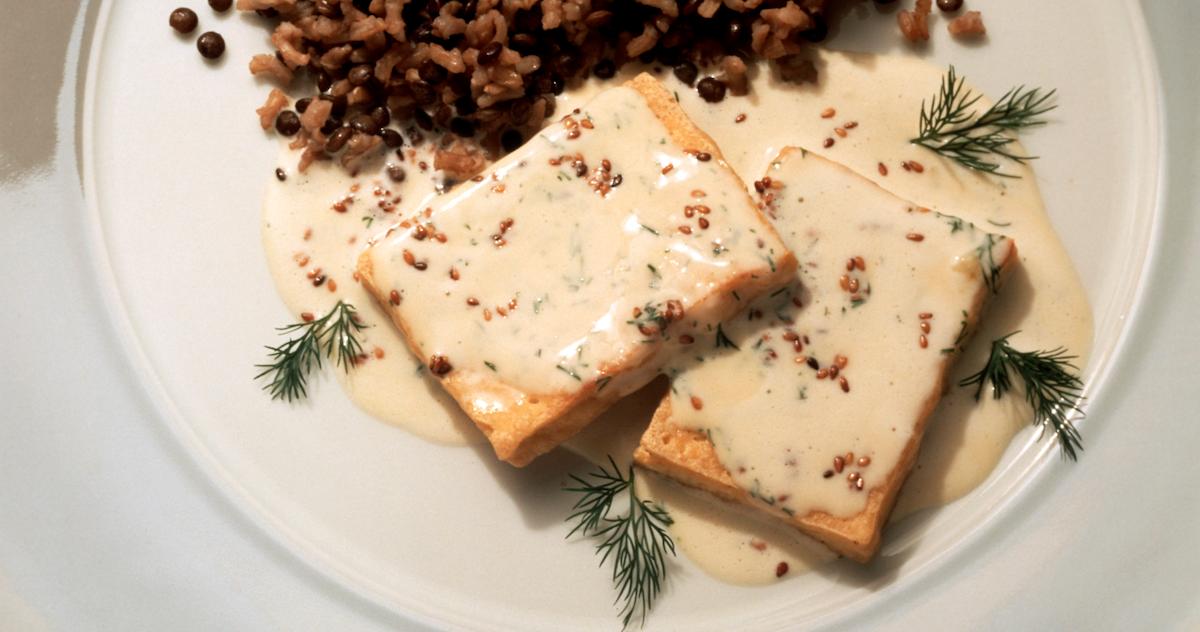 Tofu in sauce on a plate