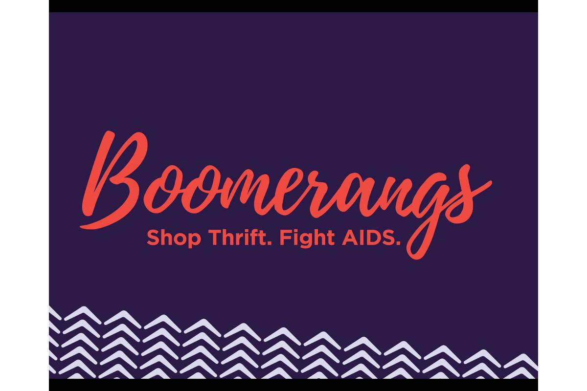 Boomerangs logo with tagline: Shop Thrift. Fight AIDS. 