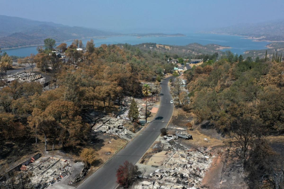 Lake Berryessa near fire damage on land