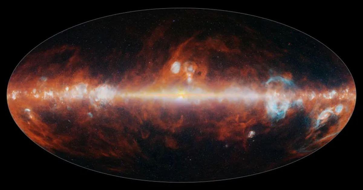NASA's SPHEREx has mapped the entire sky in 102 infrared colors. This image features a selection of colors emitted primarily by stars and cosmic dust. (Cover Image Source: NASA/JPL-Caltech)