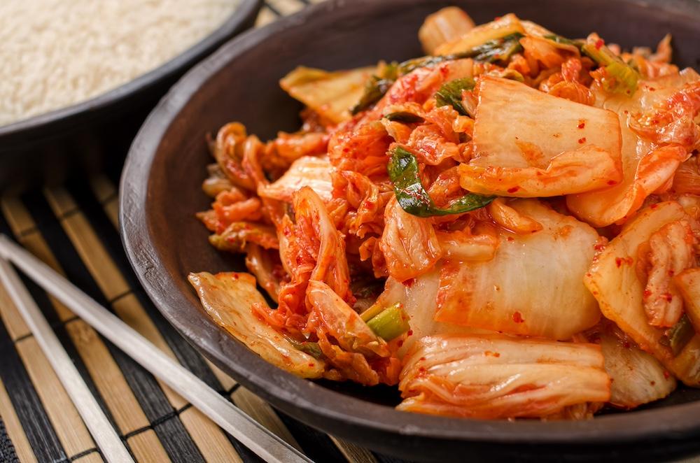 A bowl of kimchi.