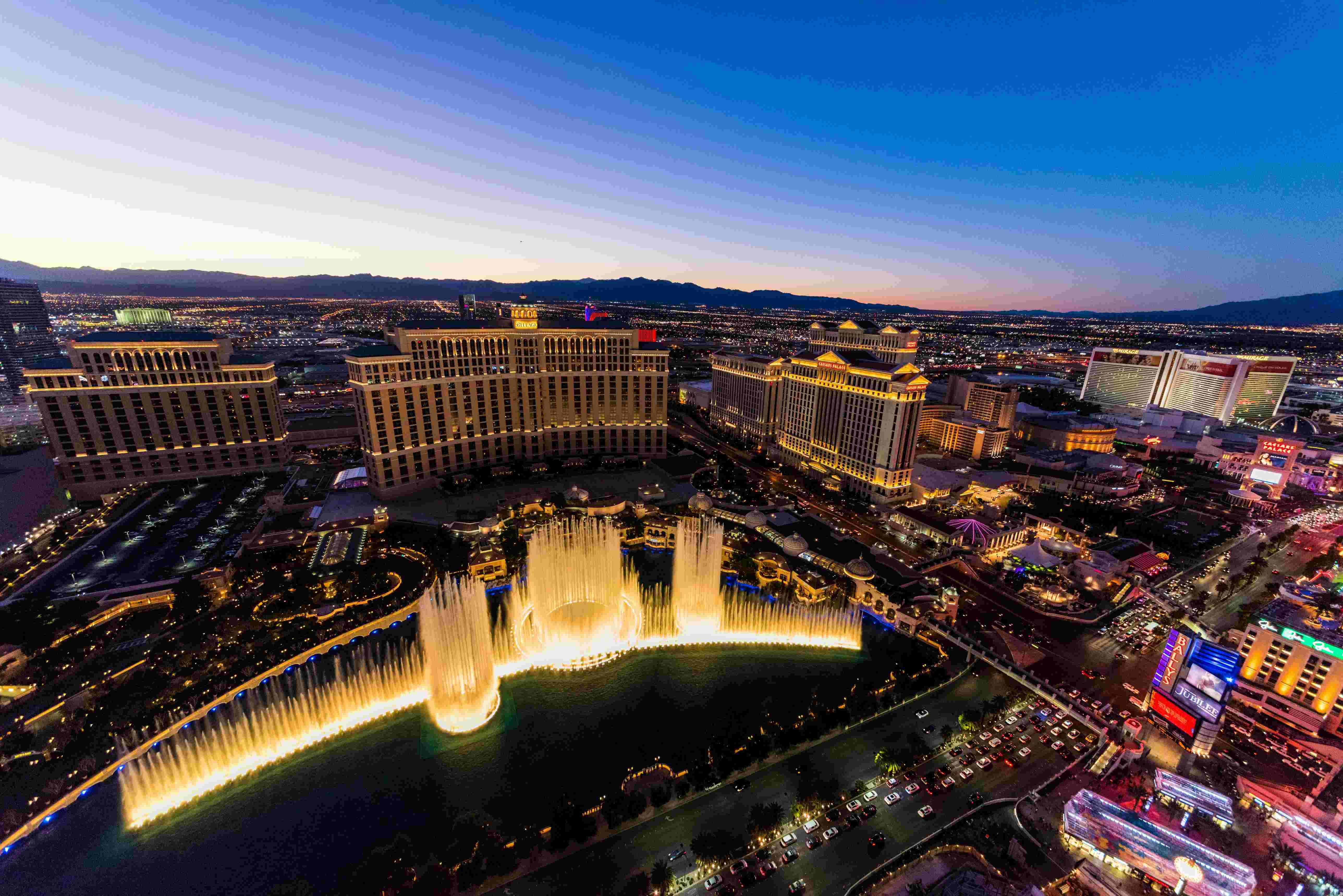 Attractions on the Las Vegas Strip are pictured from an aerial view.