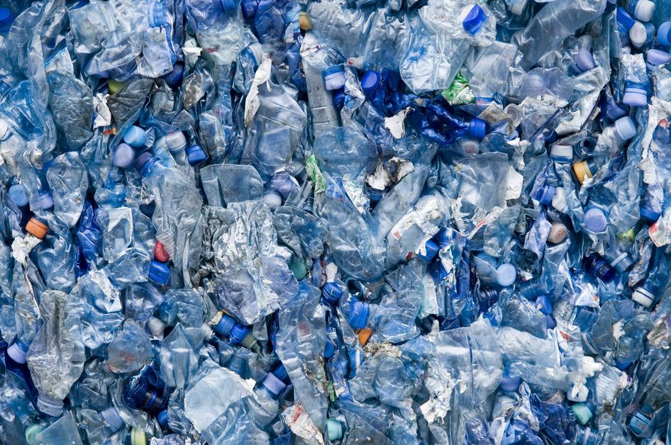 A stock photo of blue plastic waste.
