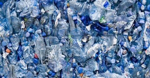A stock photo of blue plastic waste.