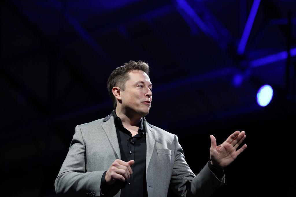 Elon Musk speaks at the Tesla Design Studio in Hawthorne, California.