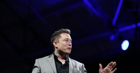 Elon Musk speaks at the Tesla Design Studio in Hawthorne, California.