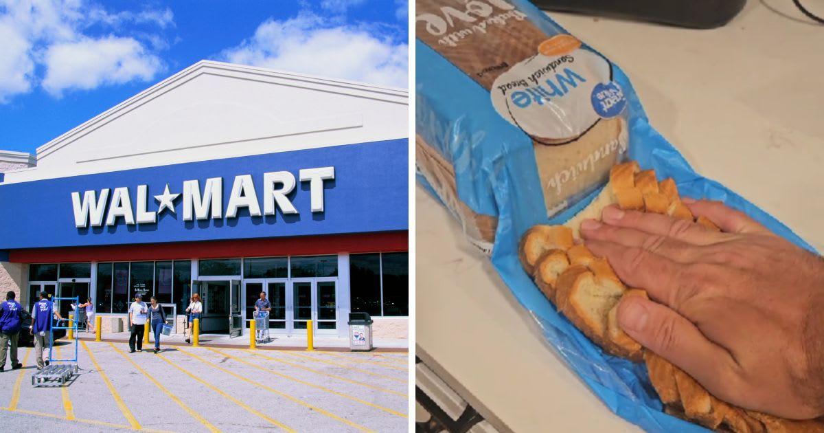 (L) A Walmart Store (Representative Cover Image Source: Getty Images | Alan Schein Photography); (R) A man squishing a Great Value white bread loaf. (Cover Image Source: TikTok | @codey91allen) 