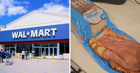 (L) A Walmart Store (Representative Cover Image Source: Getty Images | Alan Schein Photography); (R) A man squishing a Great Value white bread loaf. (Cover Image Source: TikTok | @codey91allen)
