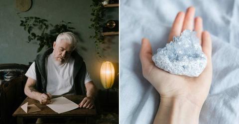 (L) An old man writing a letter. (R) A person holding a mineral rock in their hand. (Representative Cover Image Source: Pexels | (L) Cottonbro Studio, (R) Katerina Bolovtsova)