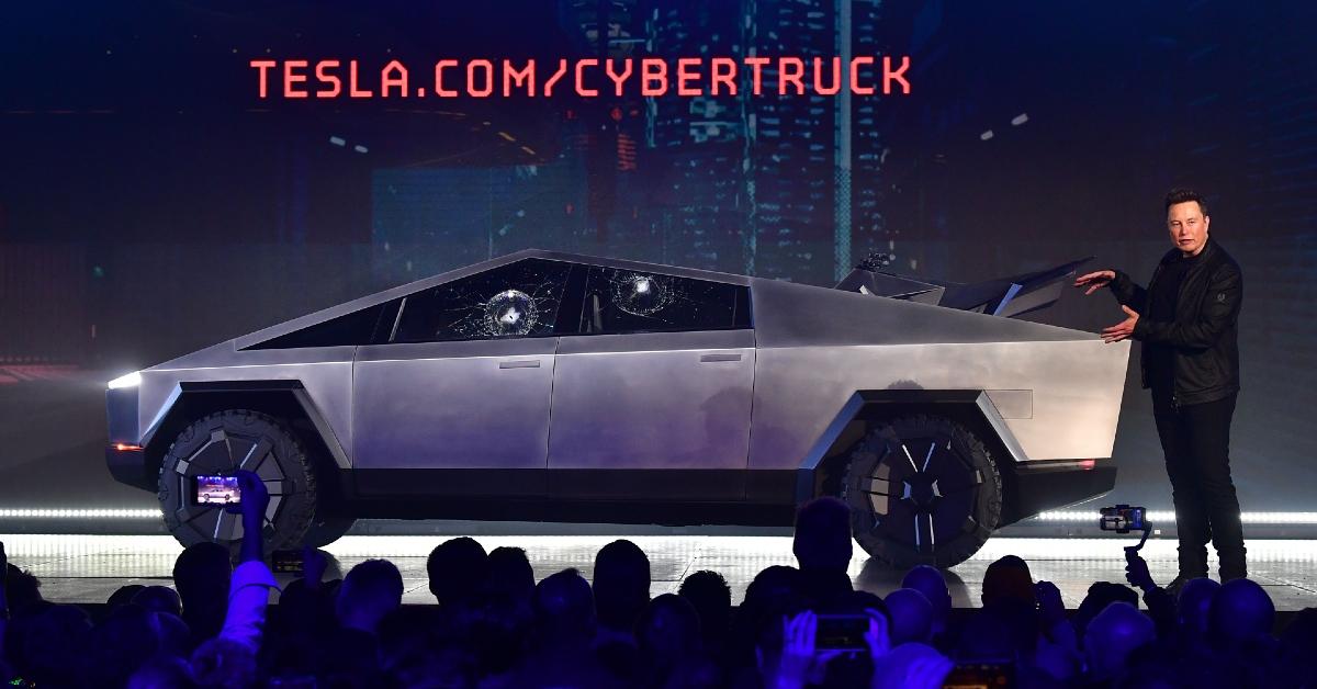 Photo of Tesla CEO Elon Musk unveiling the Tesla Cybertruck at Tesla Design Center in Hawthorne in 2019