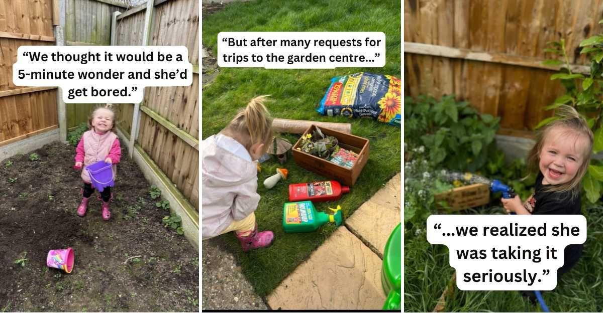Mom shared photos of her two-year-old, who transformed the yard of their new house into a magical fairy garden. (Cover Image Source: TikTok | @sadiewcx)