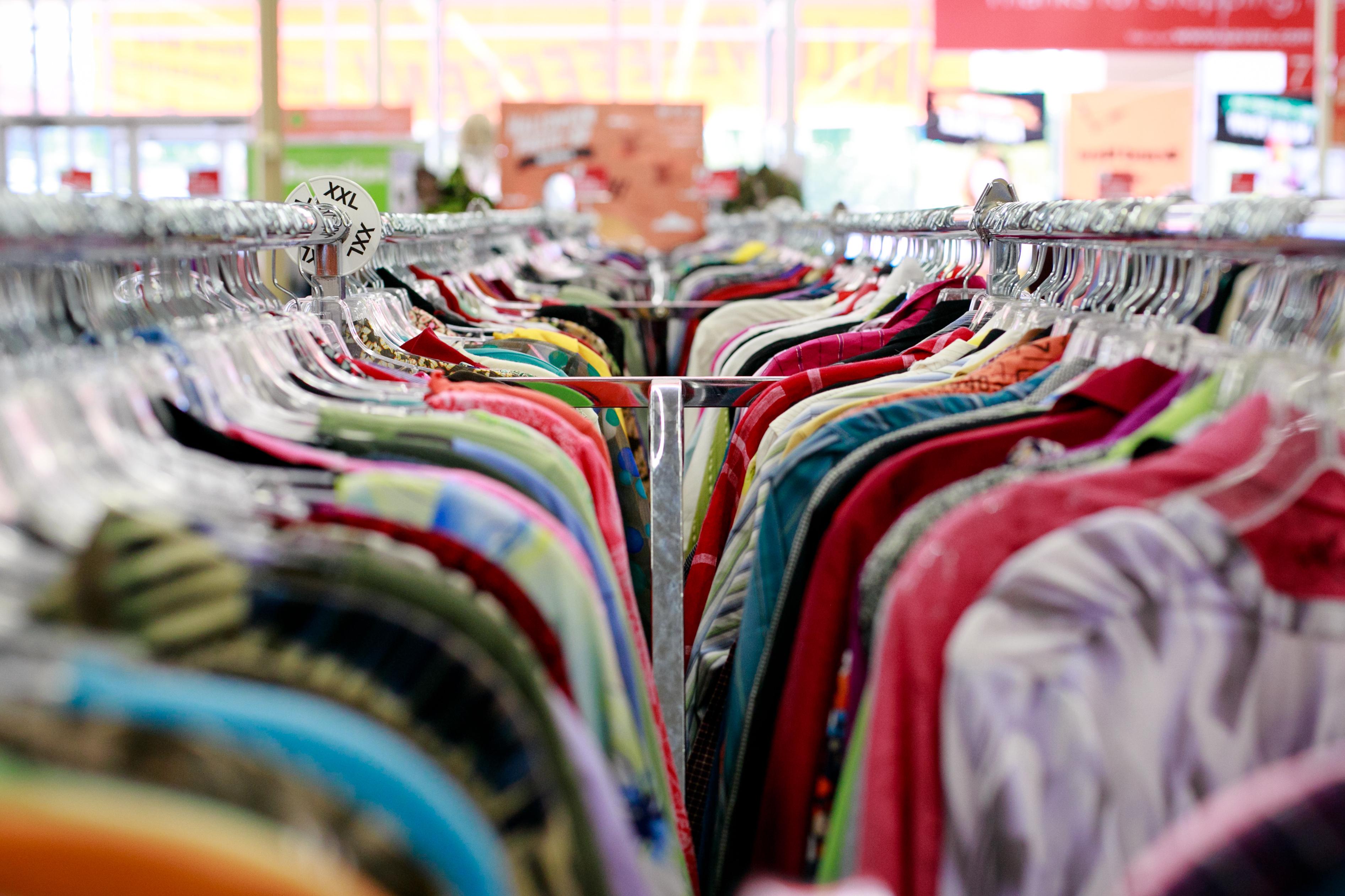 Clothing racks in thrift store