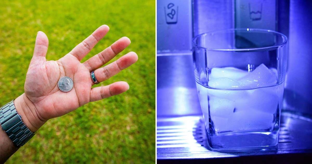(L) Silver round coin on person's hand. (R) A glass of water frozen in the freezer. (Representative Cover Image Source: (L) Pexels | Caleb Oquendo, (R) Unsplash | Jason Mitrione)