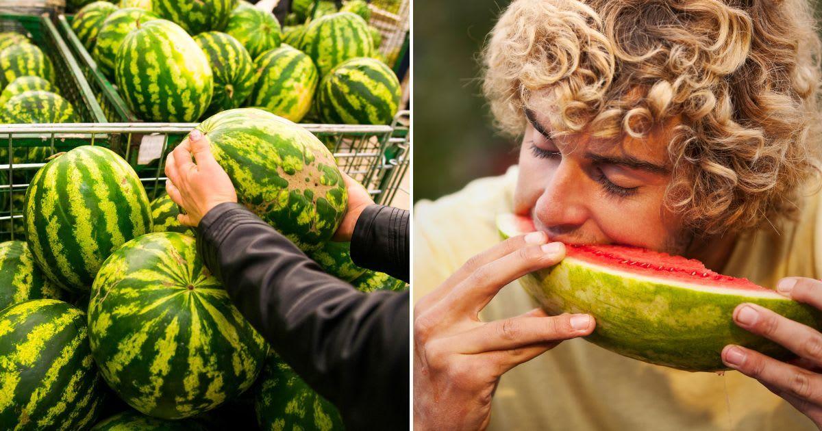 (L) A person buying watermelons; (R) A man eating a fresh slice of watermelon. (Representative Cover Image Source: Getty Images | (L)Aleksander Rubtsov; (R) Nisian Hughes)