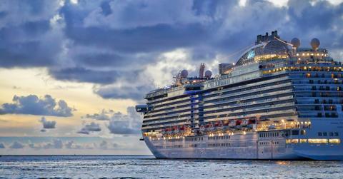 A cruise ship sits in open water
