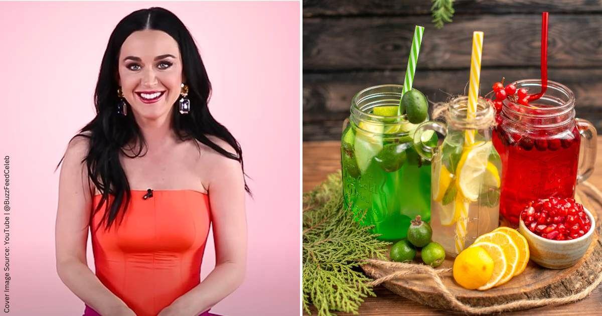(L) Katy Perry on The Puppy Interview with BuzzFeed (Cover Image Source: YouTube | @BuzzFeedCeleb) | (R) Glasses of different fruit juices. (Representative Cover Image Source: Freepik | KamranAydinov)
