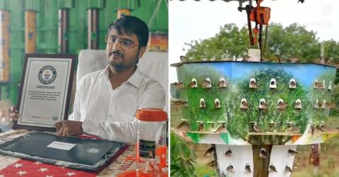 Haresh Shah, the man who set a world record by creating the world's largest bird feeder (Cover Image Source: Facebook | @Amijivdaya)
