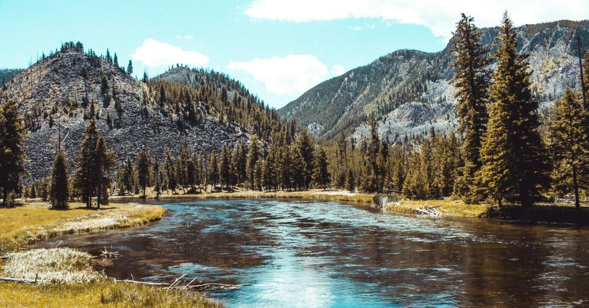 A lake and mountain view at Yellowstone