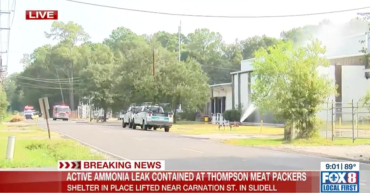 A screenshot from FOX 8 of the Thompson Meat Packers facility in Slidell, Louisiana.