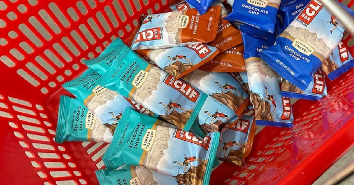 Clif Bars in a red shopping cart