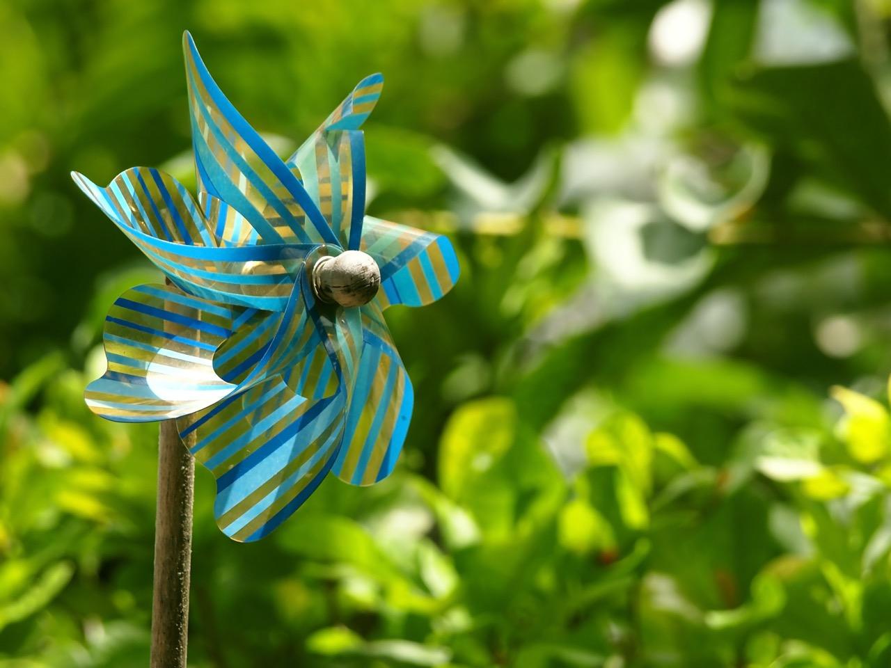 Reflective pinwheel in yard