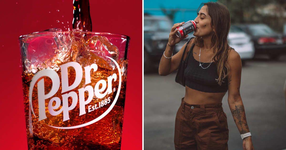 (L) Dr Pepper's soda pop bubbling fresh in a glass, (R) Stylish woman drinking soda from a can (Representative Cover Image Source: (L) Instagram | @drpepper, (R) Unsplash | Drink Drippy)