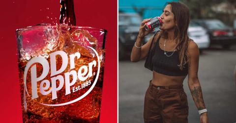 (L) Dr Pepper's soda pop bubbling fresh in a glass, (R) Stylish woman drinking soda from a can (Representative Cover Image Source: (L) Instagram | @drpepper, (R) Unsplash | Drink Drippy)
