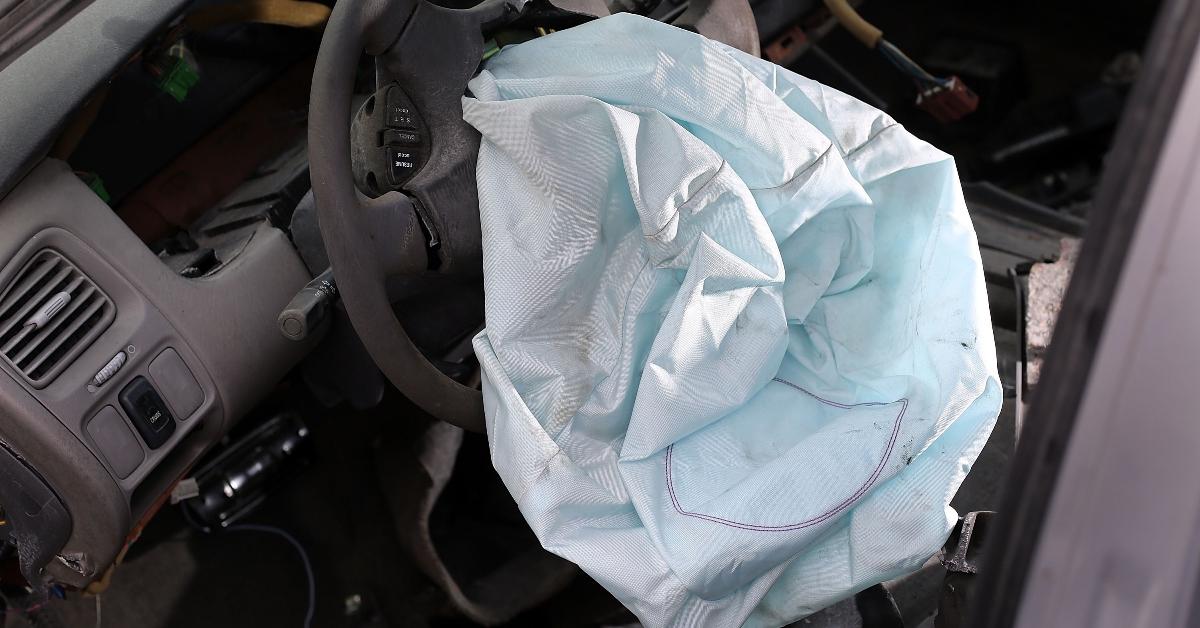 An airbag that has been deployed. 