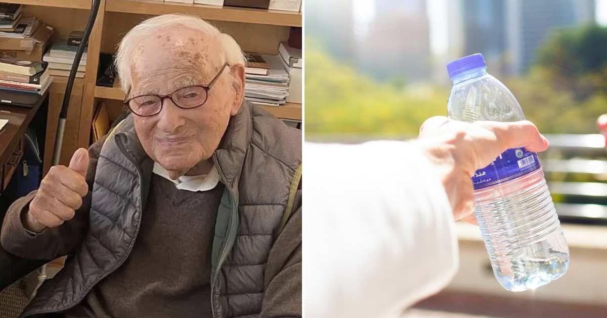 (L) America's oldest man, Morrie Markoff, who died at the age of 110. (Cover Image Source: Instagram | @braindonorproject) | (R) A person holding out bottled water. (Representative Cover Image Source: Freepik | v.ivash)