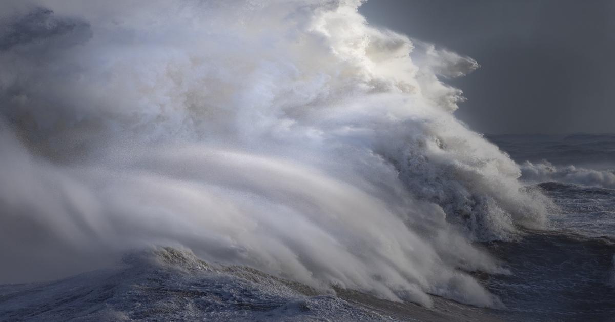 Waves on the ocean during a hurricane.