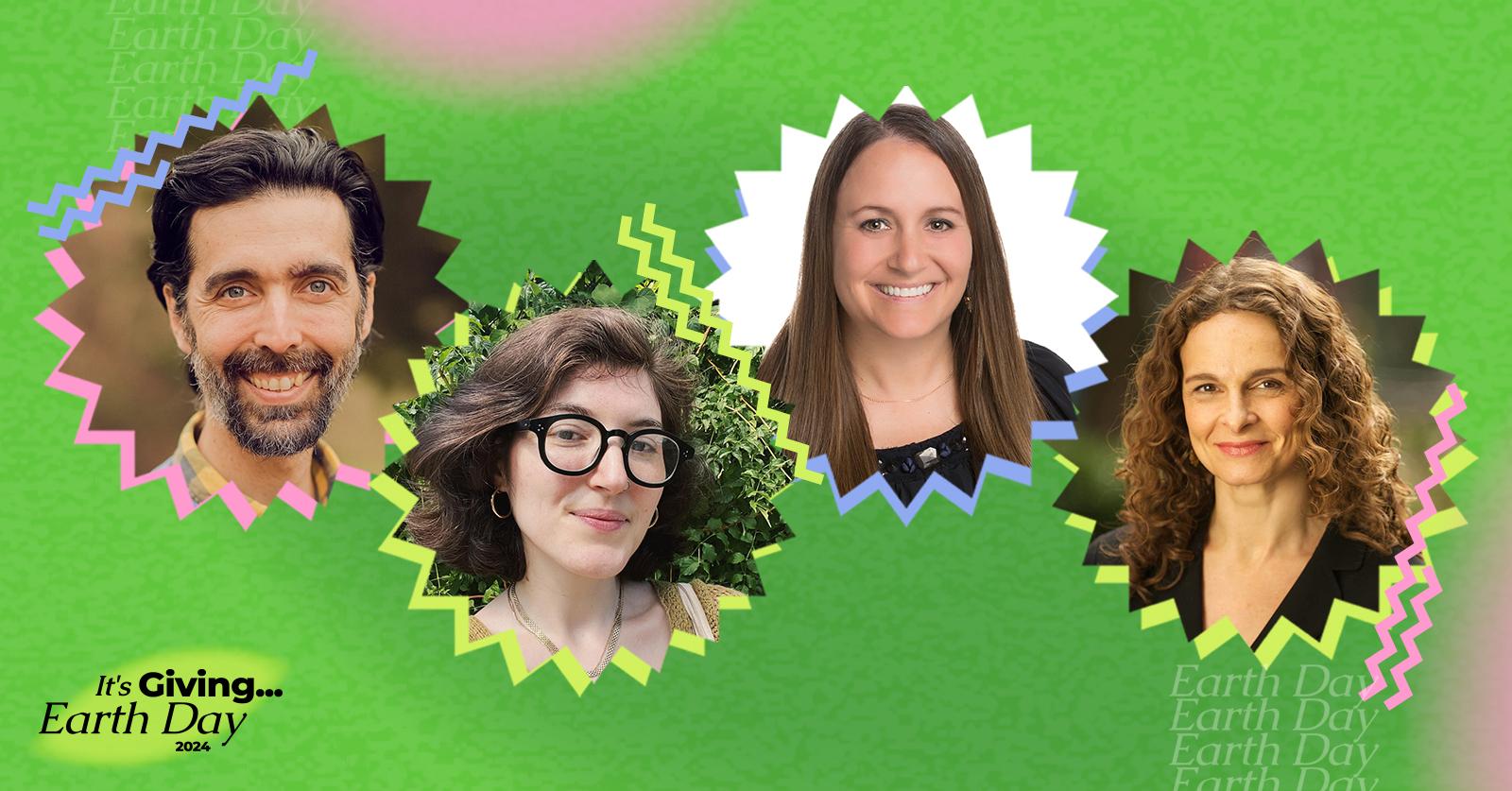 Collage on a green background with headshots of Yoni Stadlin, Sabs Katz, Lisa Apfelberg, and Rabbi Jennie Rosenn