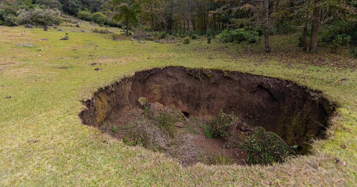 Sinkhole opened in the ground. 