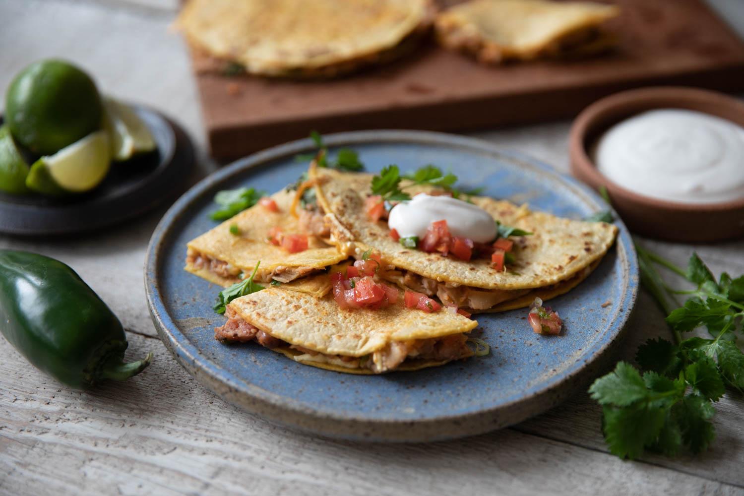 pinto bean and tuna quesadillas