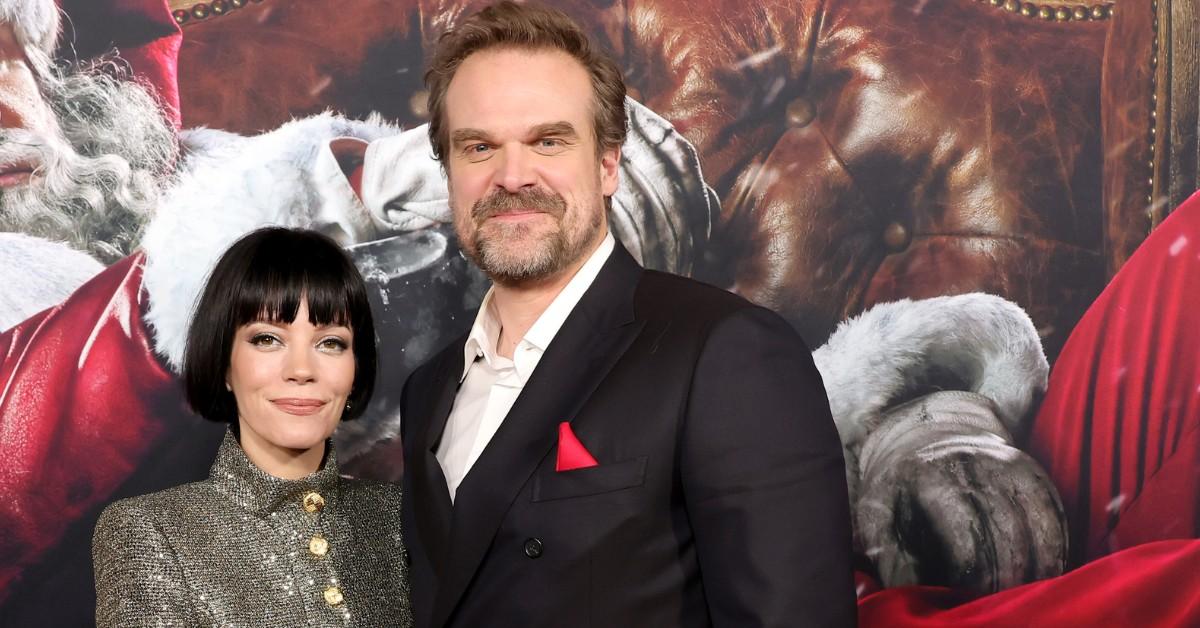 Lily Allen and David Harbour pose on the red carpet