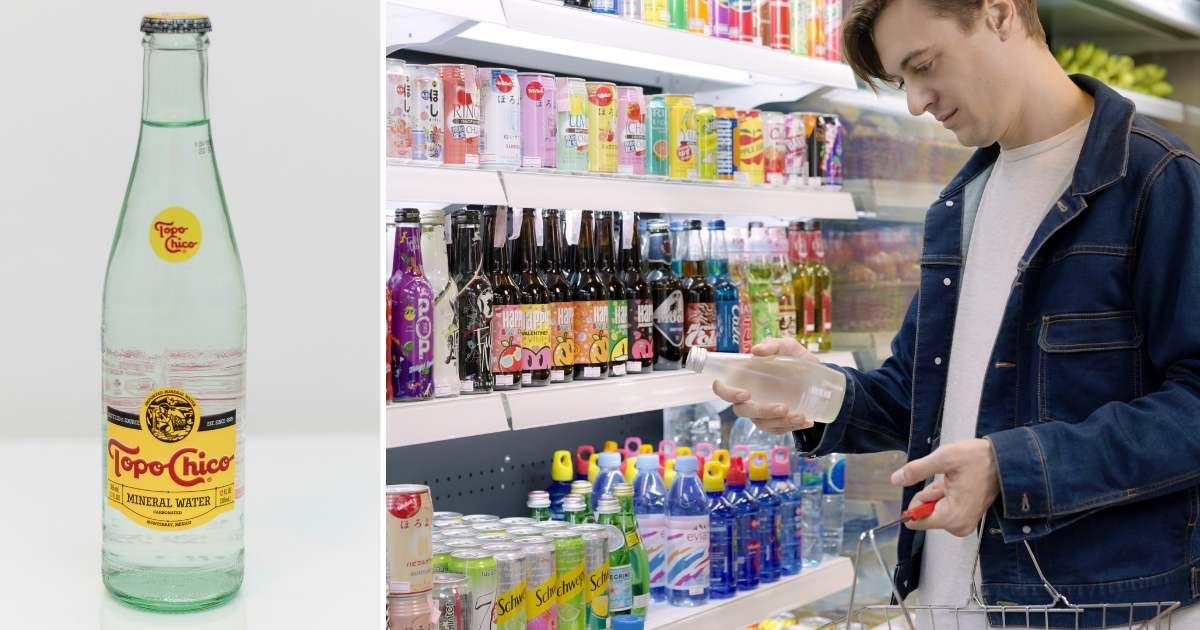 (L) A bottle of Topo Chico mineral water, (R) A man buying water from a supermarket. (Representative Cover Image Source: (L) Unsplash | Jonathan Castellon, (R) Getty Images | Prasit Photo)