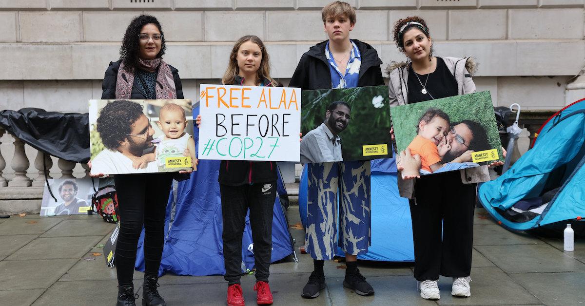 Greta Thunberg Protests for activist Alaa Abd El-Fattah