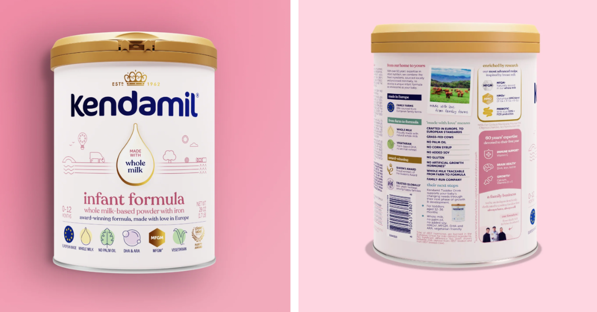 Front and back views of Kendamil Infant Formula
