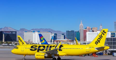 A Spirit Airbus A320neo airplane is pictured at the airport in Las Vegas in Nov. 2022.