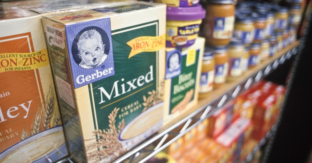 Gerber baby food and cereal for sale at a New Jersey Shoprite supermarket.