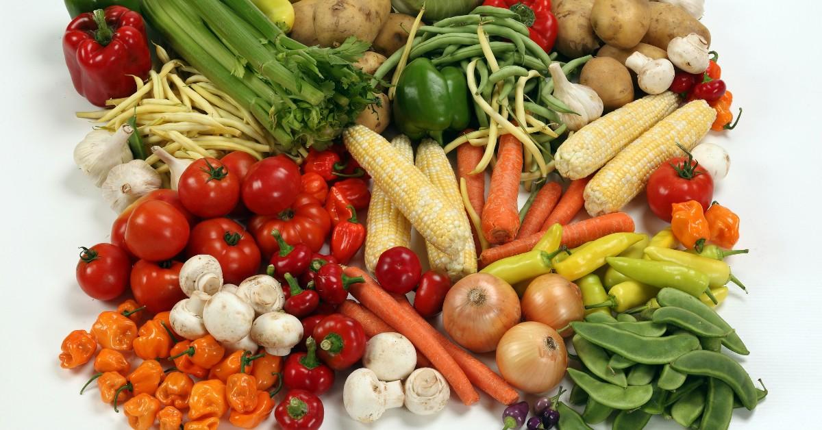 Vegetables lay in a pile together, grouped by type 