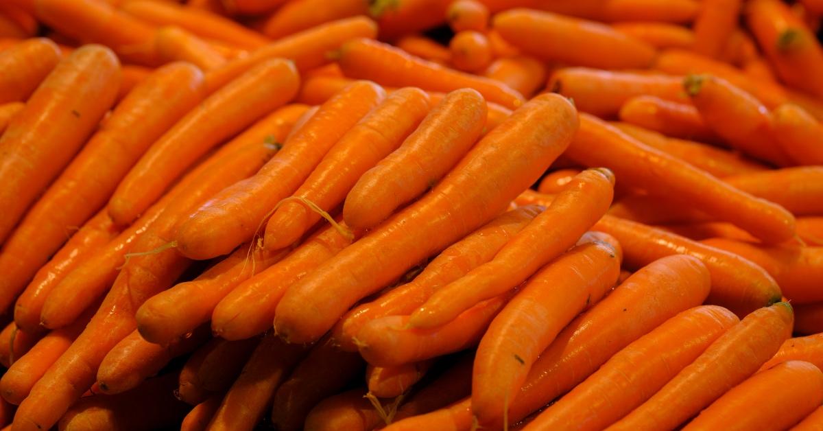 Pile of whole carrots. 